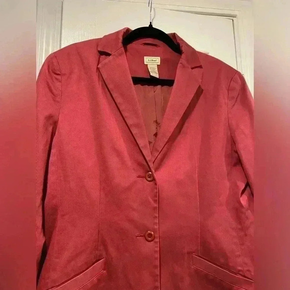 L.L. Bean VTG Y2K Rose Pink Cotton Lined Button Blazer Pea Coat Pockets Size 12 - Picture 3 of 12